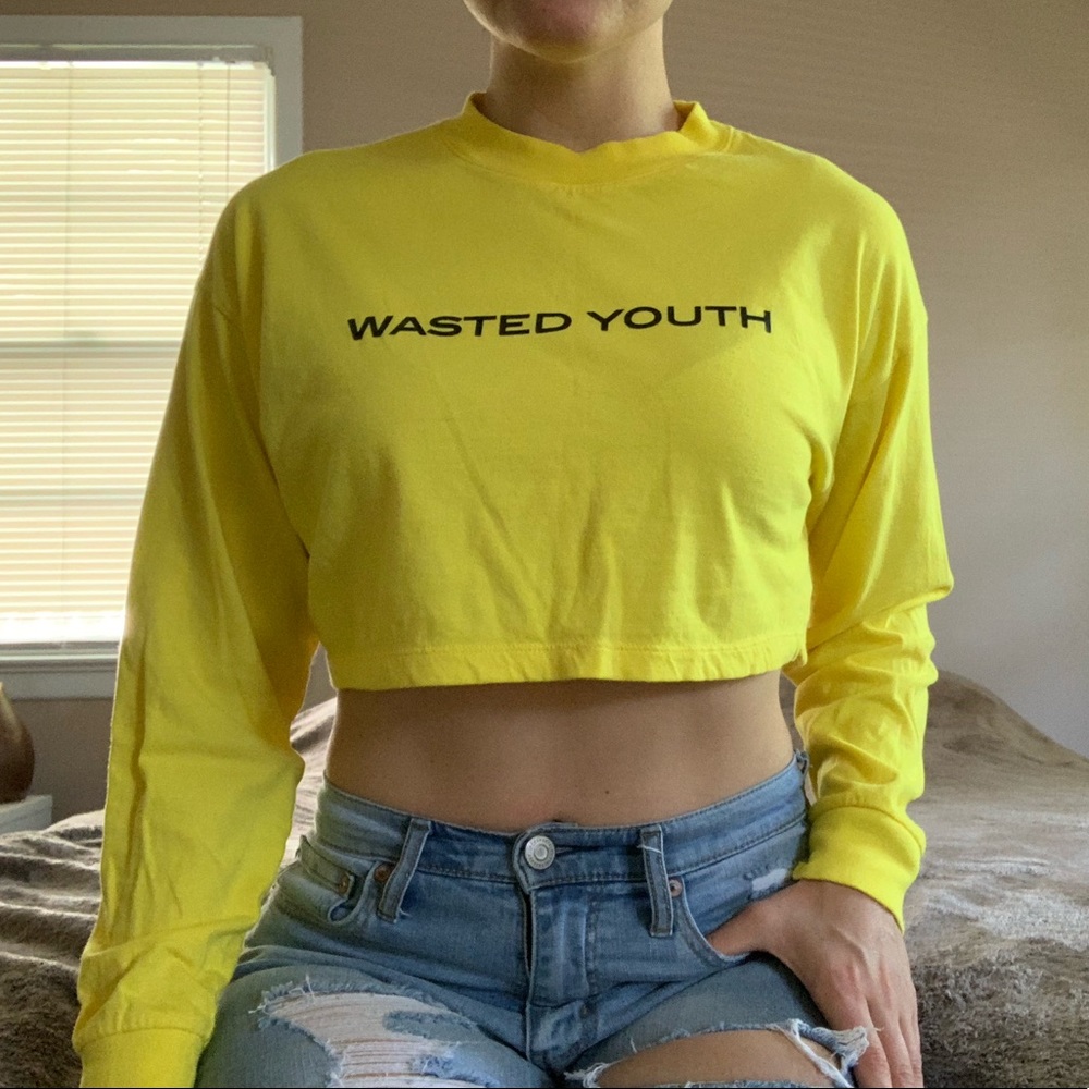 Cropped “Wasted Youth” yellow long sleeve tee